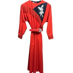 VTG Fringe Western Collection dress with belt, size 10